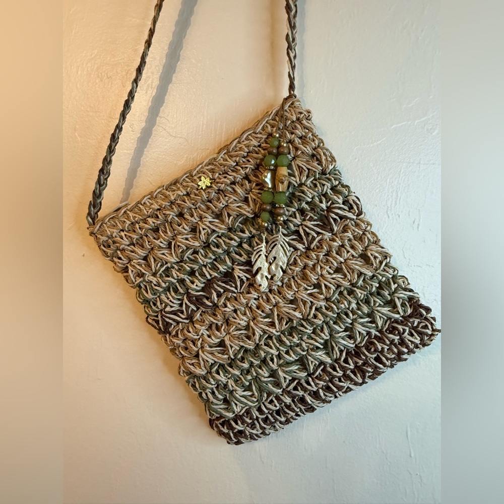 Capelli of New York Woven Crossbody Bag - Brown and Green